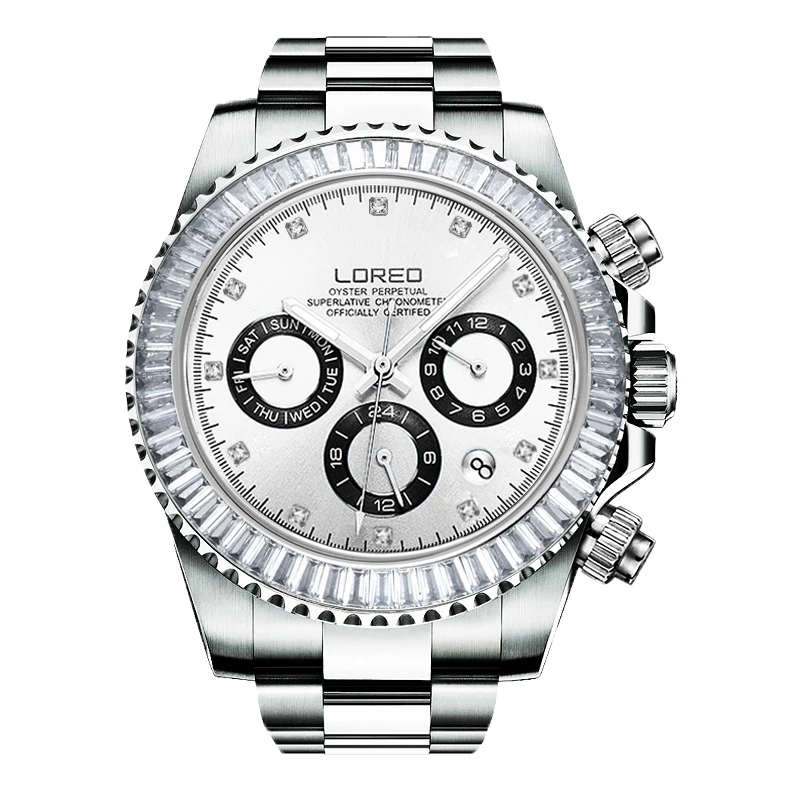 LOREO 9209 diver 200 м oyster perpetual cosmographal daytona автоматические алмазные светящиеся часы Новые водонепроницаемые устойчивые к царапинам - Цвет: white