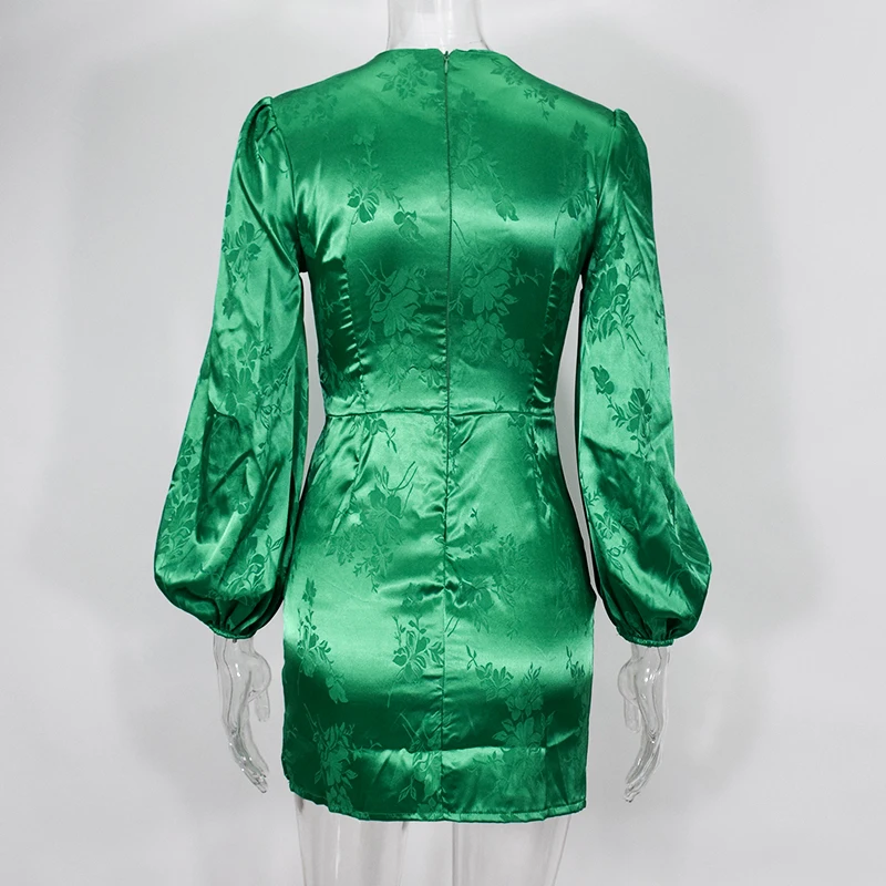 NewAsia садовое зеленое сексуальное платье для женщин длинный рукав фонарь Глубокий