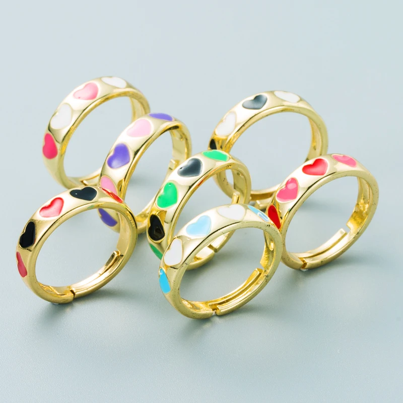 

Elegant Colorful Enamel Heart Open Rings for Lady Fashion Gold Plated Dropping Star Adjustable Copper Finger Rings Girl Jewelry