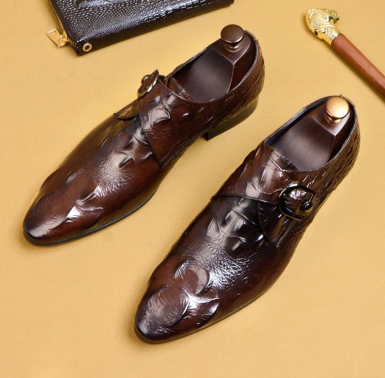 Туфли мужские классические из натуральной кожи брендовые с ремешком пряжкой