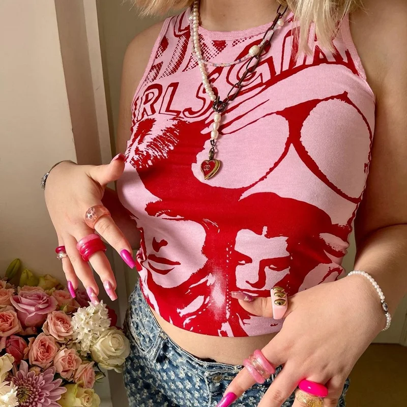 Топ женский облегающий с графическим принтом без рукавов | Женская одежда