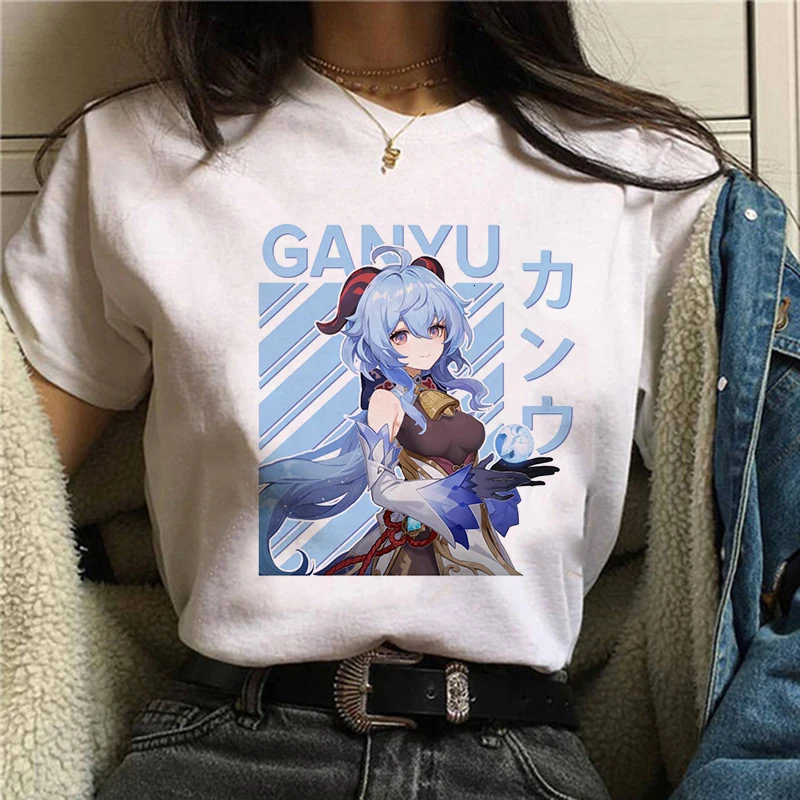 

Kawaii Genshin Women T-Shirt Ganyu Keqing Anime Harajuku Short Sleeve T-shirt Oversized Clothes for Women
