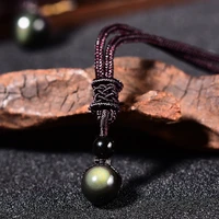 natural color eye obsidian couple pendant necklace korean love style with lucky bean jewelry for men women gift