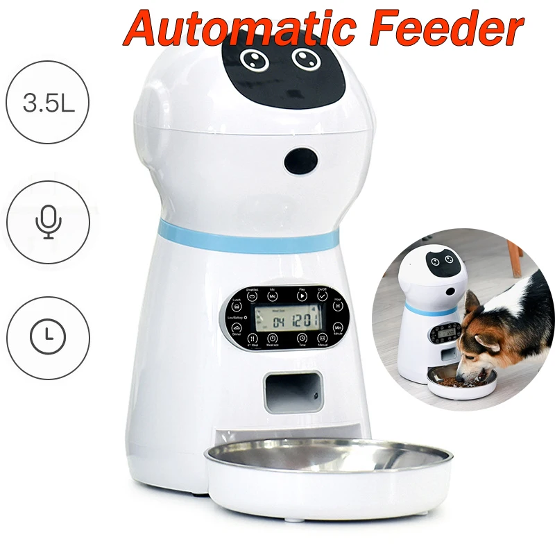 

Plug Automatic Pet Feeders With Voice Record Stainless Steel Dog Food Bowl Auto Cat LCD Screen Timer Auto Pet Feeding Machine