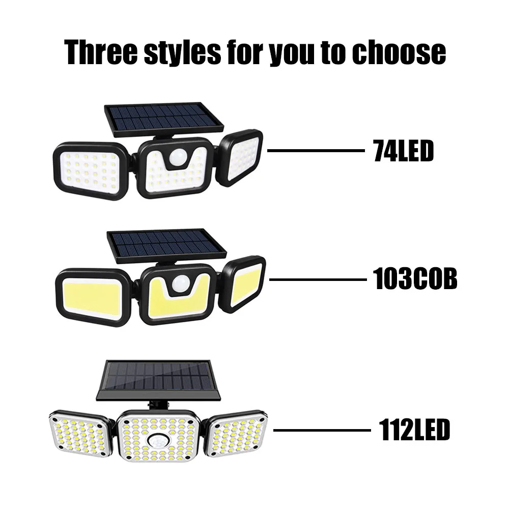 

Solar LED Light Outdoor 3 Head Motion Sensor 270 Wide Angle Illumination Waterproof Lights Wall Lamp For Garden Garage