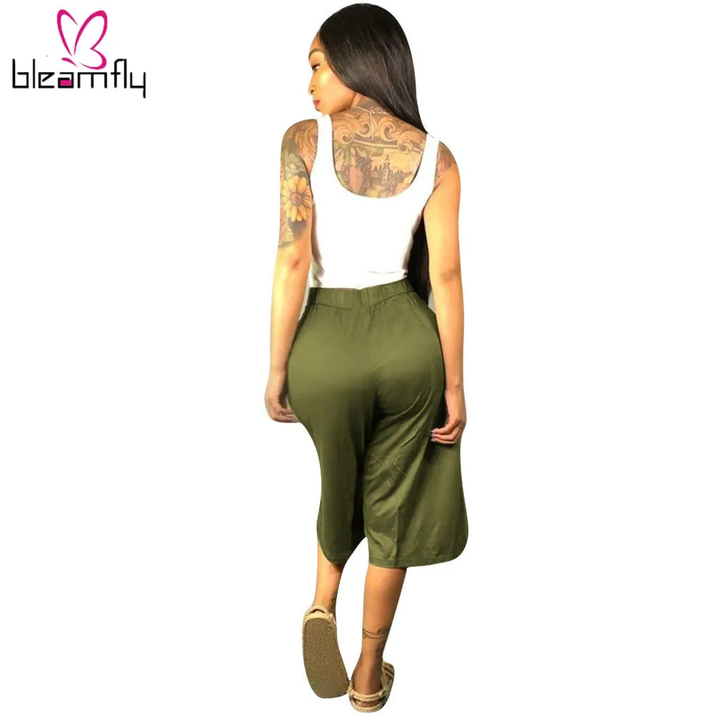 Новые женские летние однотонные свободные расклешенные укороченные штаны с