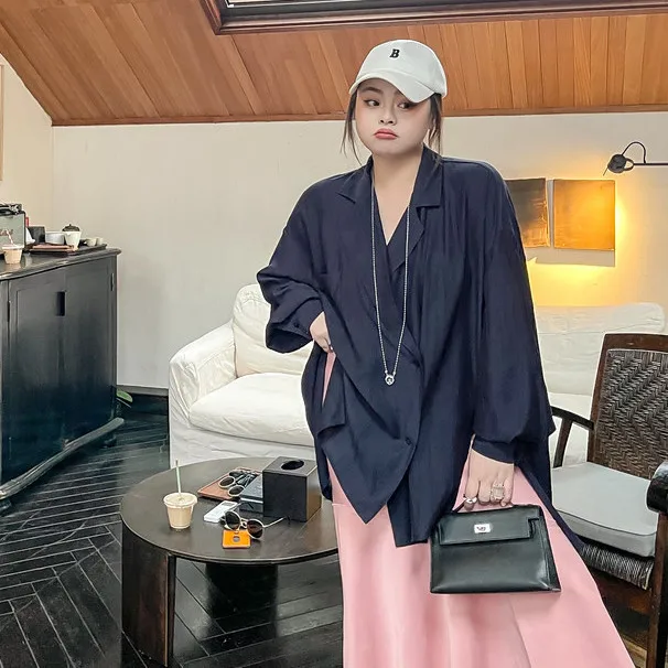 

2021 Autumn Women Fashion Casual Solid Color Blouse Single Breasted Turn-down Collar Long Sleeve Loose Plus Size Shirt Tops Q347