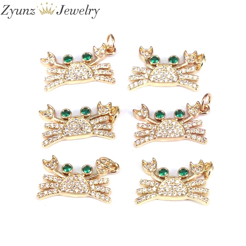 

10 шт., подвески в виде краба из фианита для ожерелий, циркониевые подвески с микрозакрепкой для изготовления ювелирных изделий своими рукам...