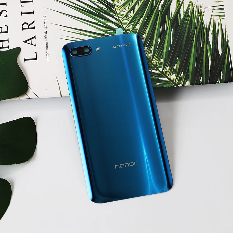 Honor10 корпус для huawei Honor 10 стеклянная задняя крышка батарейного отсека телефон запасные части чехол+ камера Стекло наклейка клей - Цвет: Синий
