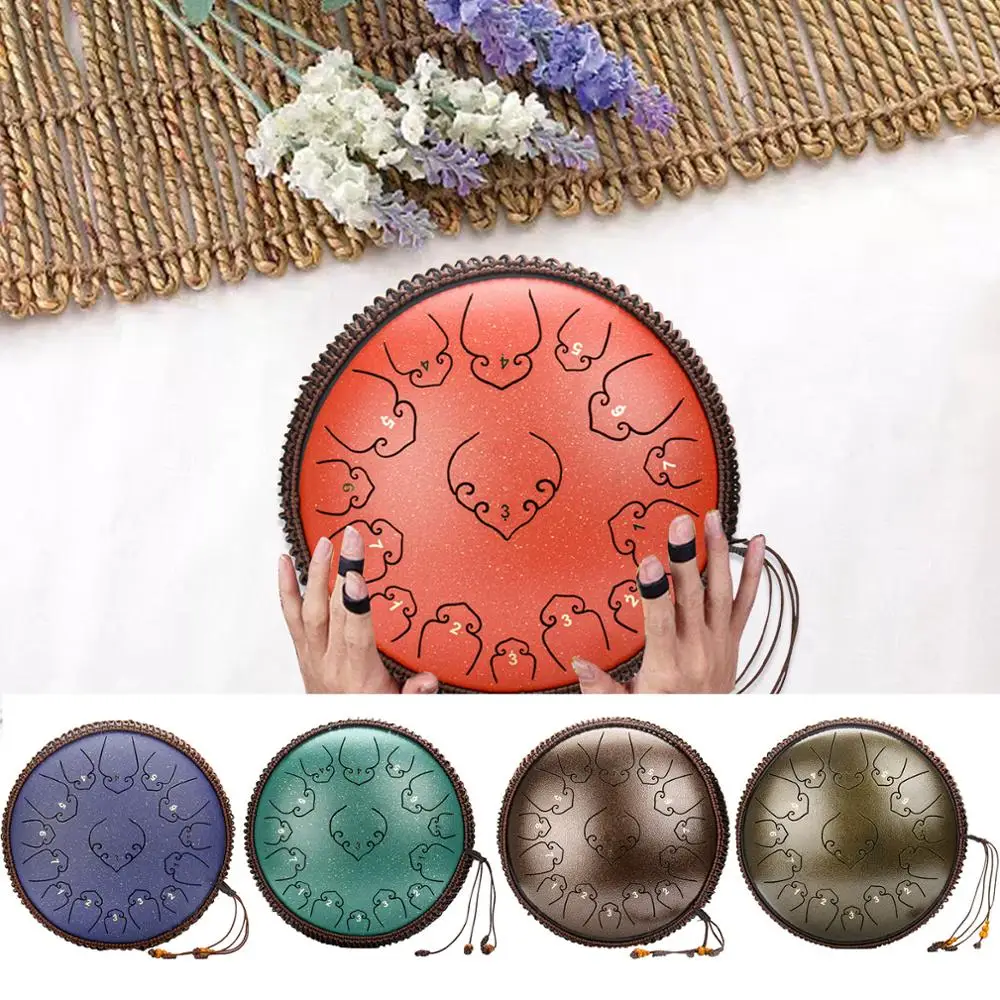 

14 Inch 15 Tone Steel Tongue Drum Tune D Percussion Hand Pan Drum With Padded Drum Bag & Mallets Musical Instrument Gift