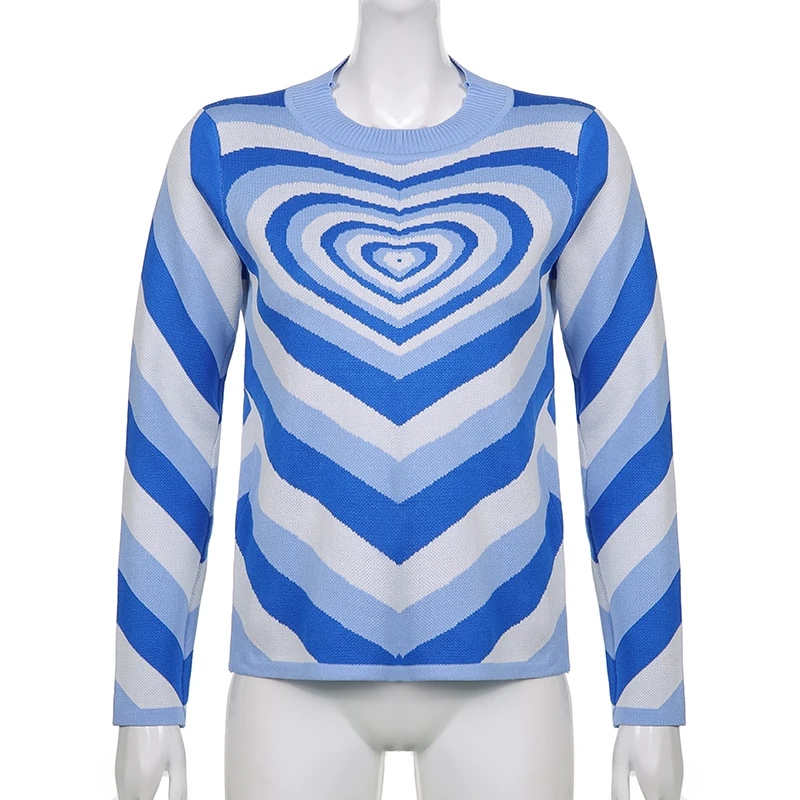 Женский трикотажный свитшот с принтом сердечек и круглым вырезом - купить по