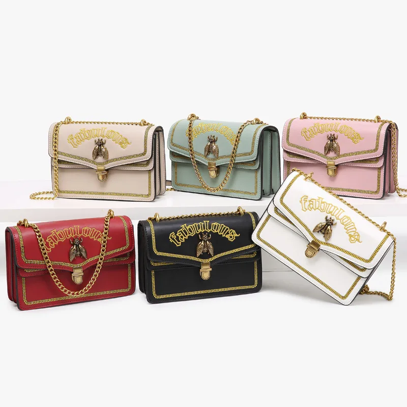 

2021Women's Small CK Chain Bags Shoulder Messenger Bag Fashion Embroidered Small Square Bag Bee Bags Ladies Clutch Crossbody Bag