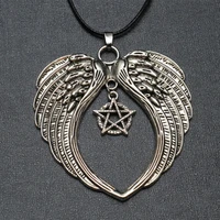 large guardian angel wing pendant pentagram choker pentacle necklace wiccan choker angel wing necklace valkyrie wings