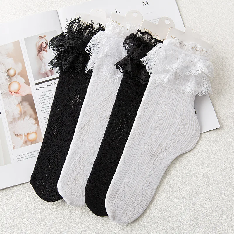

Sexy Lace Floral Socks Women Summer Hot Socks Lace Ruffle Soft Pleats Elastic Fishnet Short Ankle Socks Black White