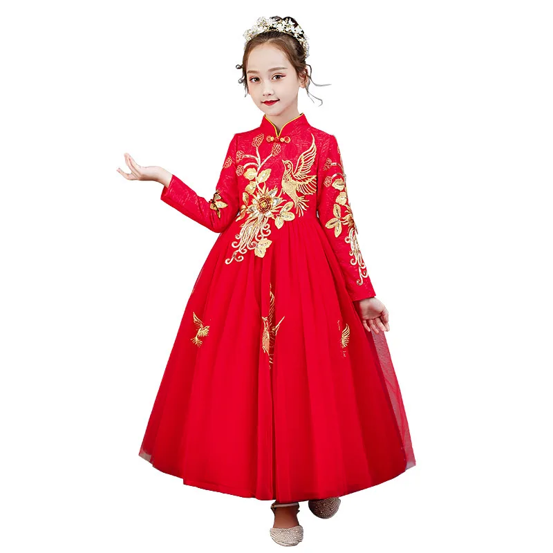 Платья для девочек с красными цветами платья первого причастия Вышивка Вечерние