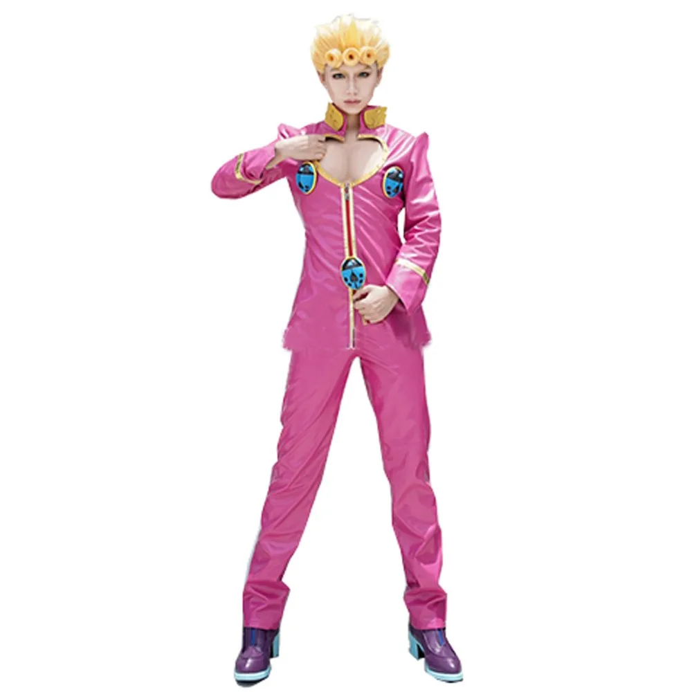 2020 Anime JoJo's Bizarre Adventure Golden Wind Cosplay Giorno Giovanna Cosplay Costume Pink Suit Uniform Halloween Carnival Mad