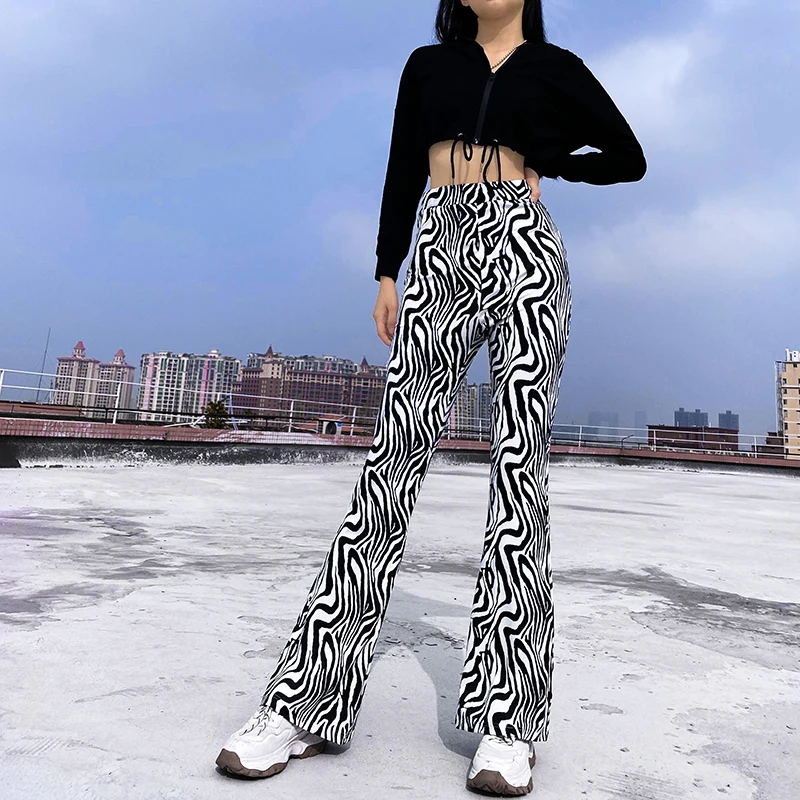 

SUCHCUTE Summer Ripple Printed Straight Pants For Women 2021 High Waist Vintage Casual 90s Trousers Harajuku Sweatpants