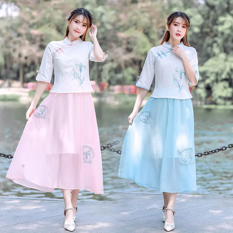 Восточная одежда литературная маленькая свежая вышитая летняя рубашка из хлопка