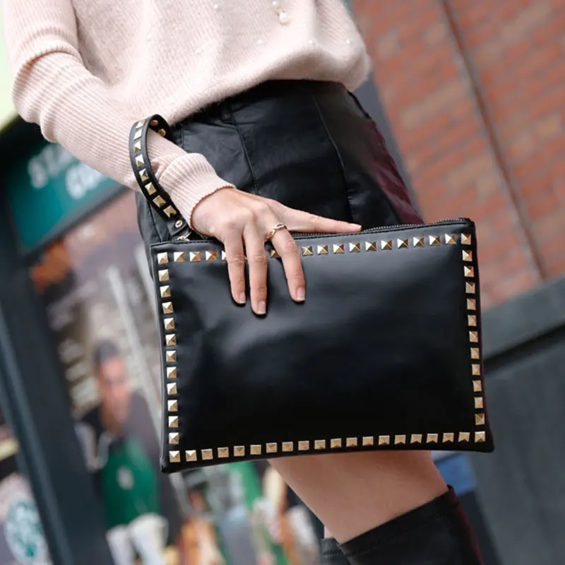 Fashion Rivet High Quality Leather Handbag Crossbody Shoulder Bag Envelope women bag