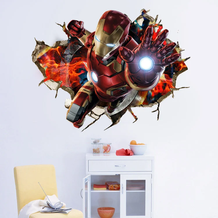 

1pcs New Iron Man Hulk US Team Wall Sticker 3D Three-dimensional Decorative Painting Avenger Alliance Wall Sticker