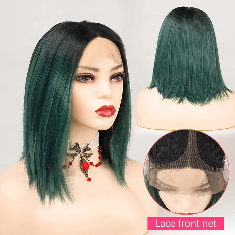 

CTRLALT Ombre Blue Synthetic 13X4 Lace Front Wigs With Baby Hair Short Bob Heat Resistant Lace Wigs For Women Pre Plucked
