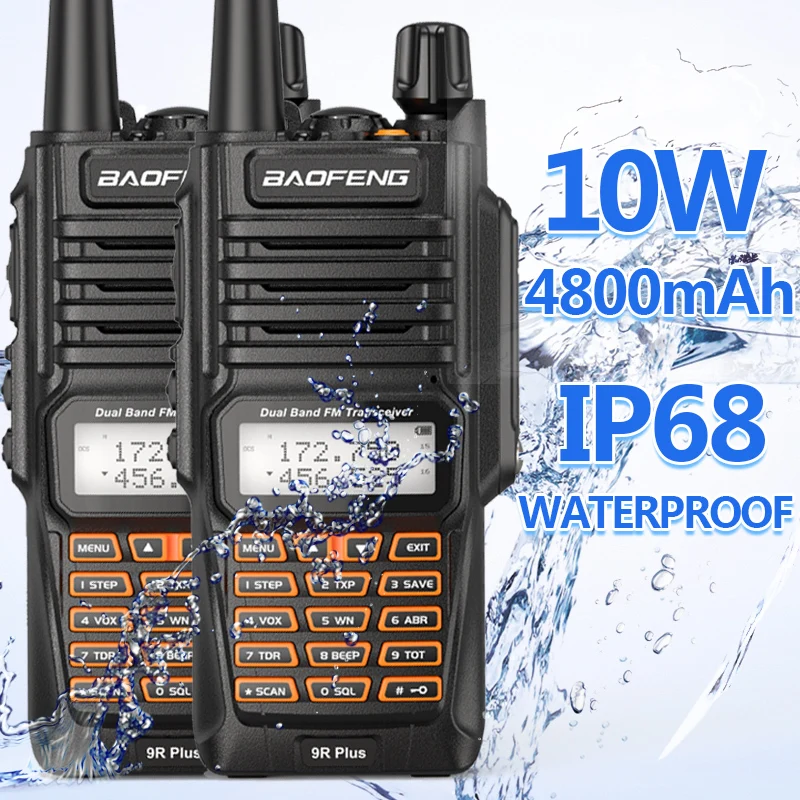 

2PCS Baofeng UV-9R Plus 10W 4800mAh Dual Band 136-174/400-520MHz IP68 Waterproof Ham Radio BF-UV9R Walkie Talkie 10KM Range