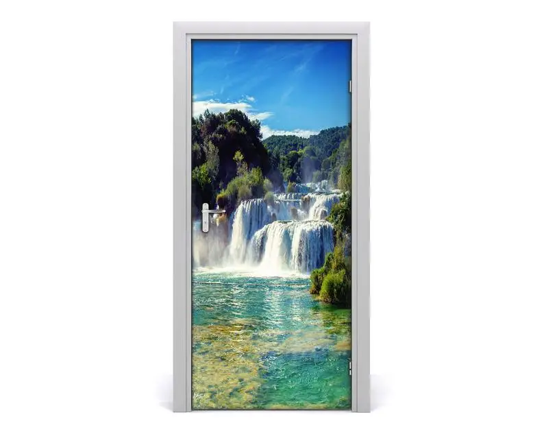 3D наклейка цветные кирпичи потянув дверь дома водопад пейзаж Декор паста