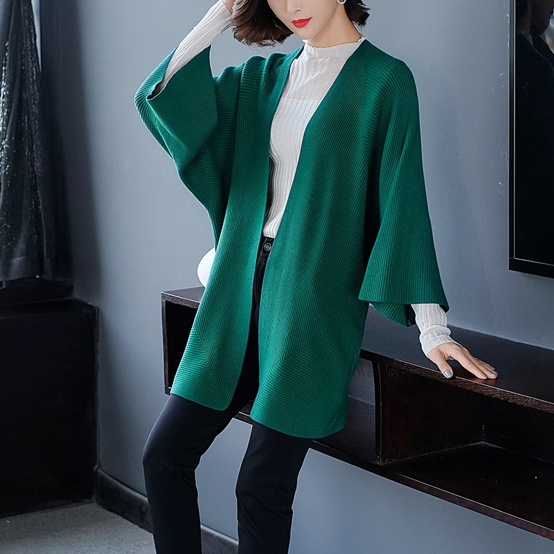 Женский кардиган с рукавом летучая мышь новая осенняя трикотажная одежда для