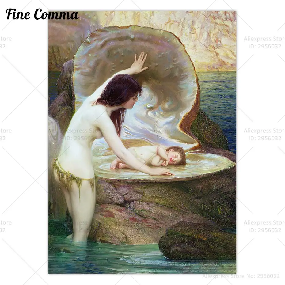 

Винтажный постер A Water Baby Herbert James Draper, античная масляная живопись, холст, печать, настенное искусство, украшение для дома, живопись, Декор