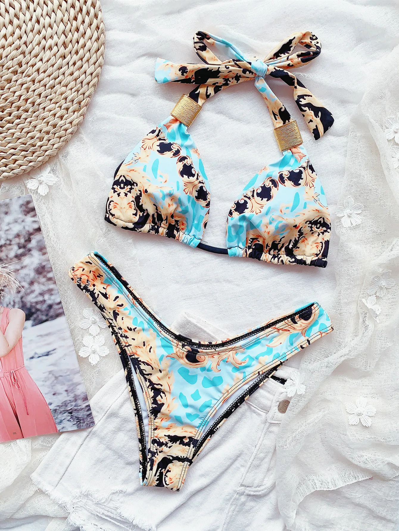 Купальник женский с цветочным принтом пикантный винтажный бандажный бикини