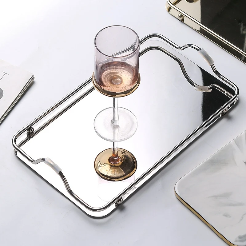

Nordic Style Stainless Steel Tray Luxuly Restaurant Serving Water Ware Tea Set Storage Plates Metal Jewelry Tray Home Decoration