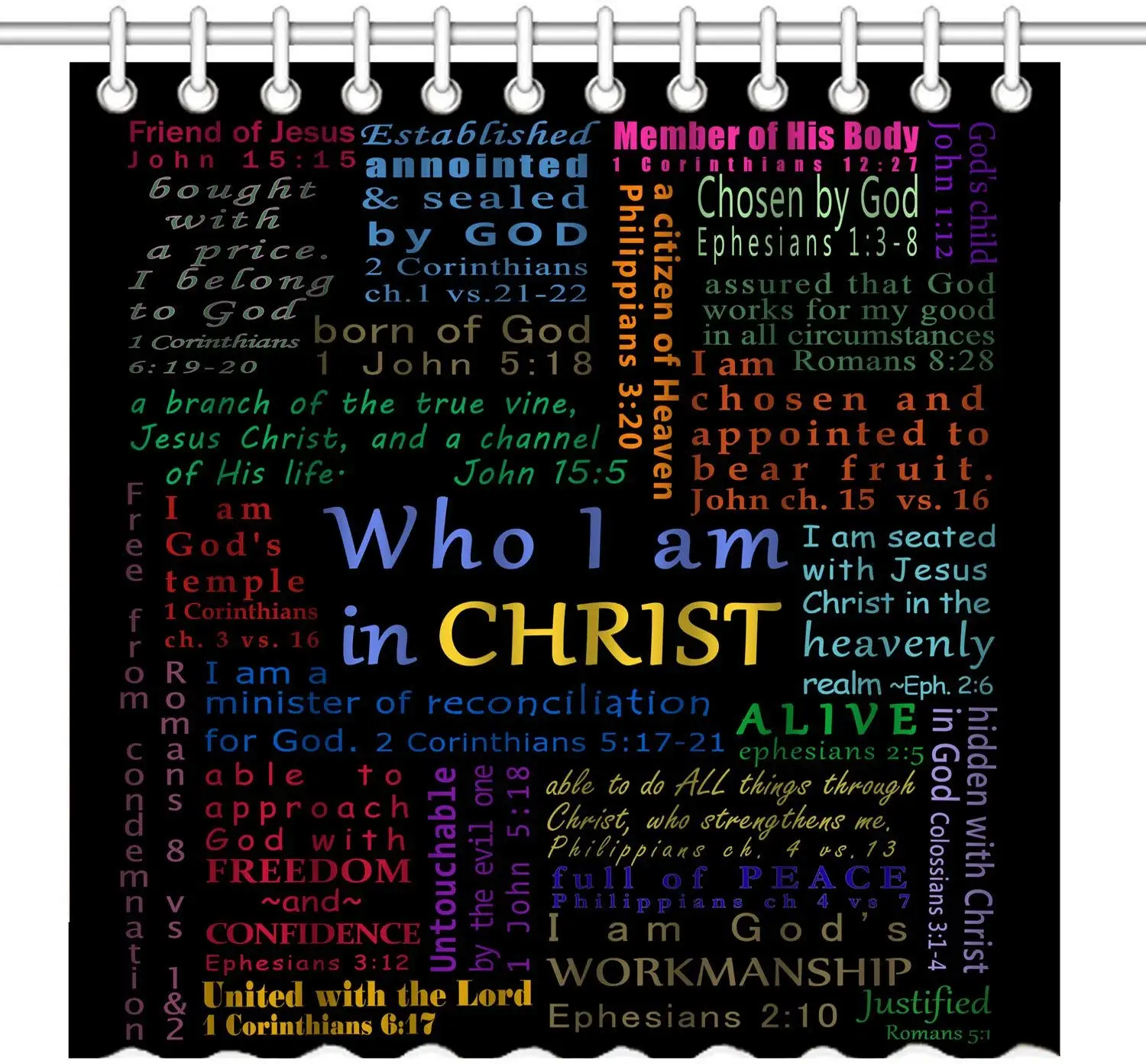 

Christian Bible Verse Scripture Quotes Colorful Design Art Polyester Decorative Bathroom Curtains