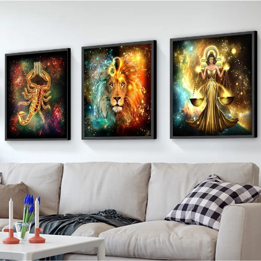 

AMTMBS Twelve constellations Animals Canvas Painting Wall Picture Poster Coated Wall Stickers Home Decoration