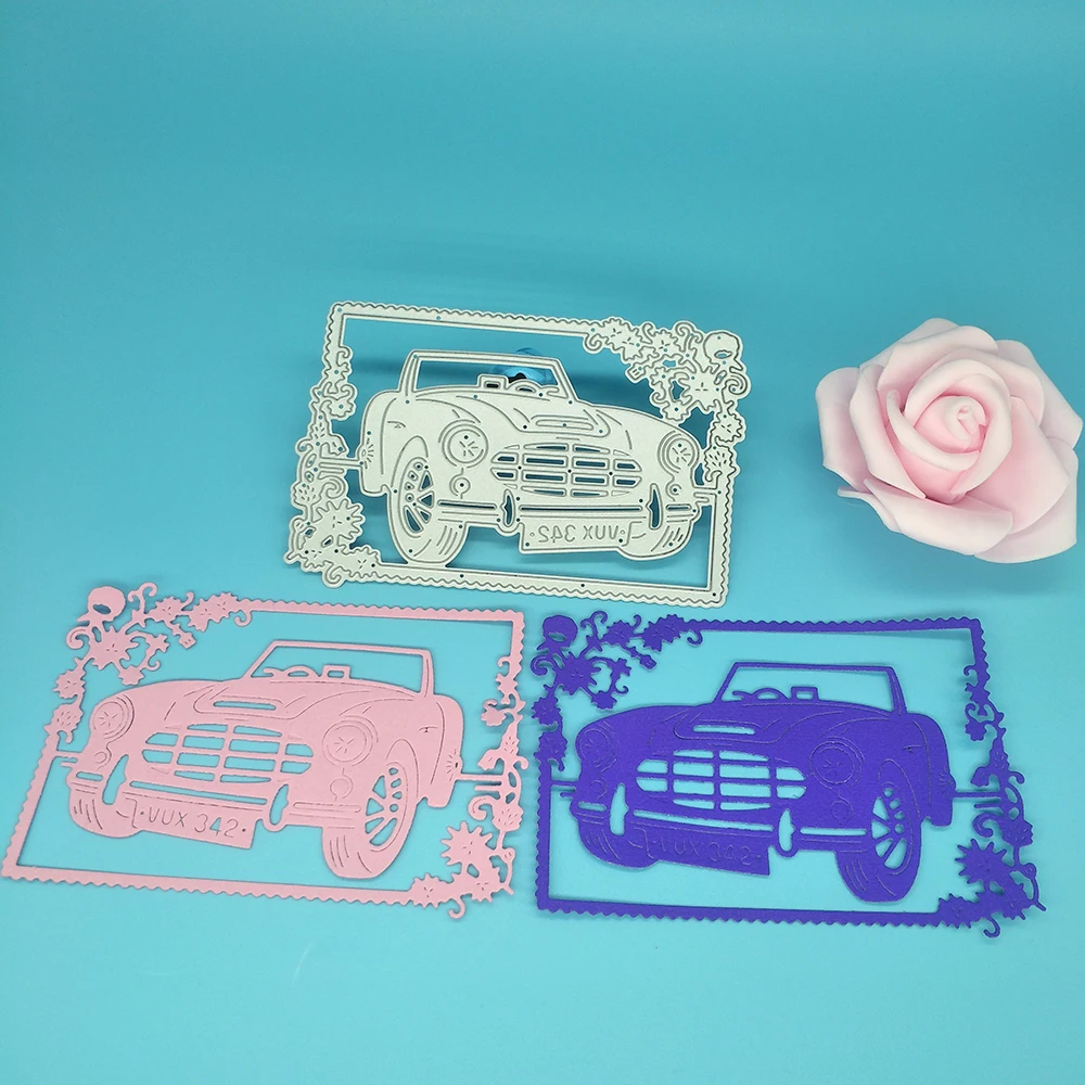 

Car, DIY metal cutting dies for lace photo frame, scrapbook card making, embossed background, handmade artwork