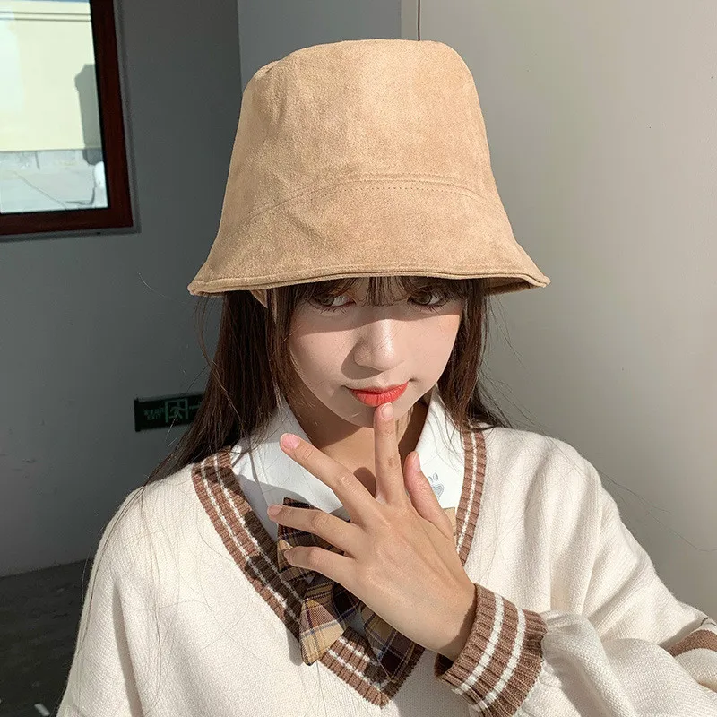 

Retro Suede Bucket Hats Women Spring Summer Foldable Fisherman Hat Lady Bob Caps Hip Hop Women Panama Bucket Cap Outdoor