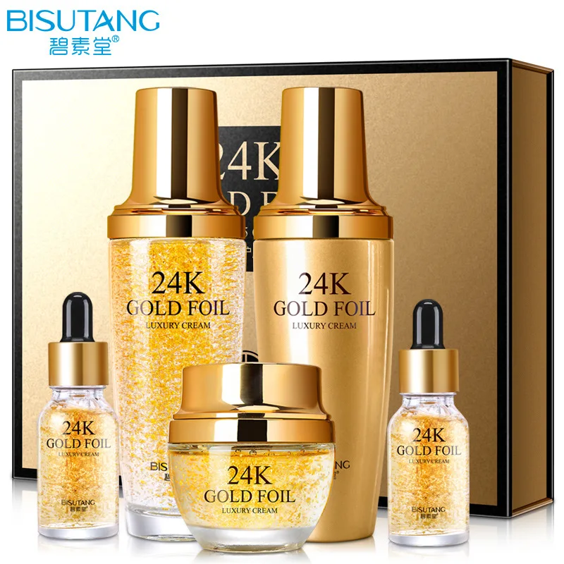 

Bisutang 24k Gold Luxury Skin Care Five-Piece Set Facial Care Essence Hydrating, Moisturizing and Pore Shrinking Cosmetic Set