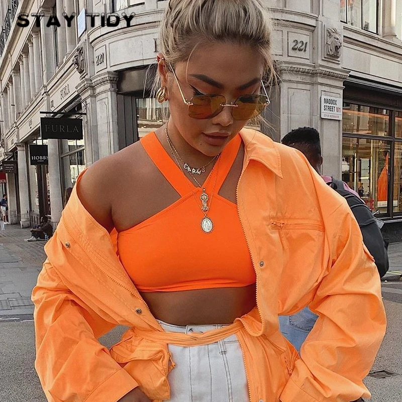 Оставайтесь аккуратными неоновые оранжевые кружевные тонкие топы на бретелях 2019