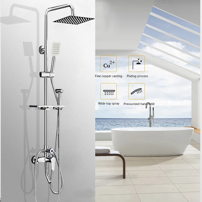 spa bathroom shower set rain shower head bath shower 360 degree rotatable mixer with hand shower faucets rainfall chrome showers free global shipping