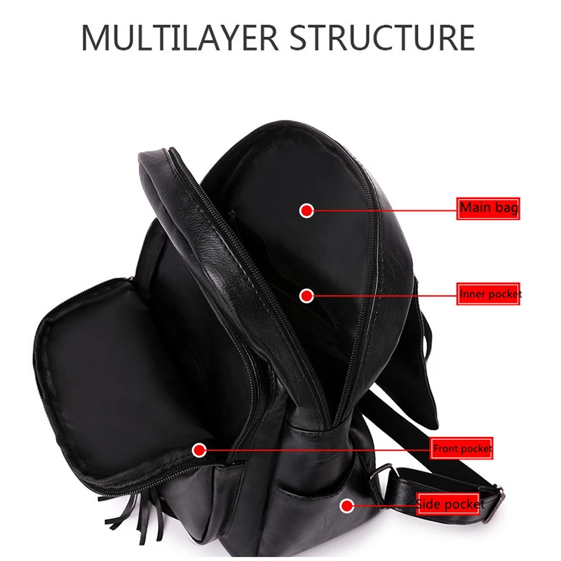 Женские маленькие черные рюкзаки Scione Молодежные из искусственной кожи для