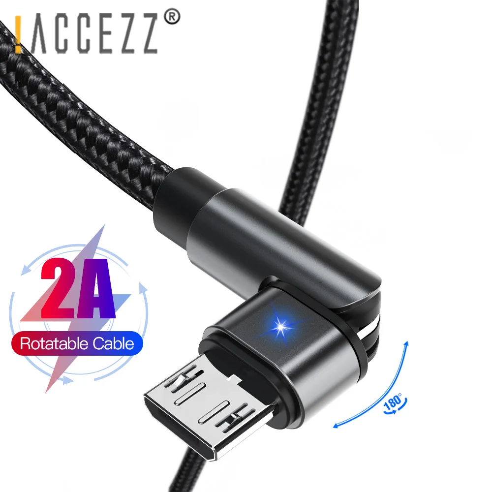 ! ACCEZZ 180 вращается микро USB кабель 2A Быстрая зарядка для Samsung Note 20 Huawei Xiaomi Kindle