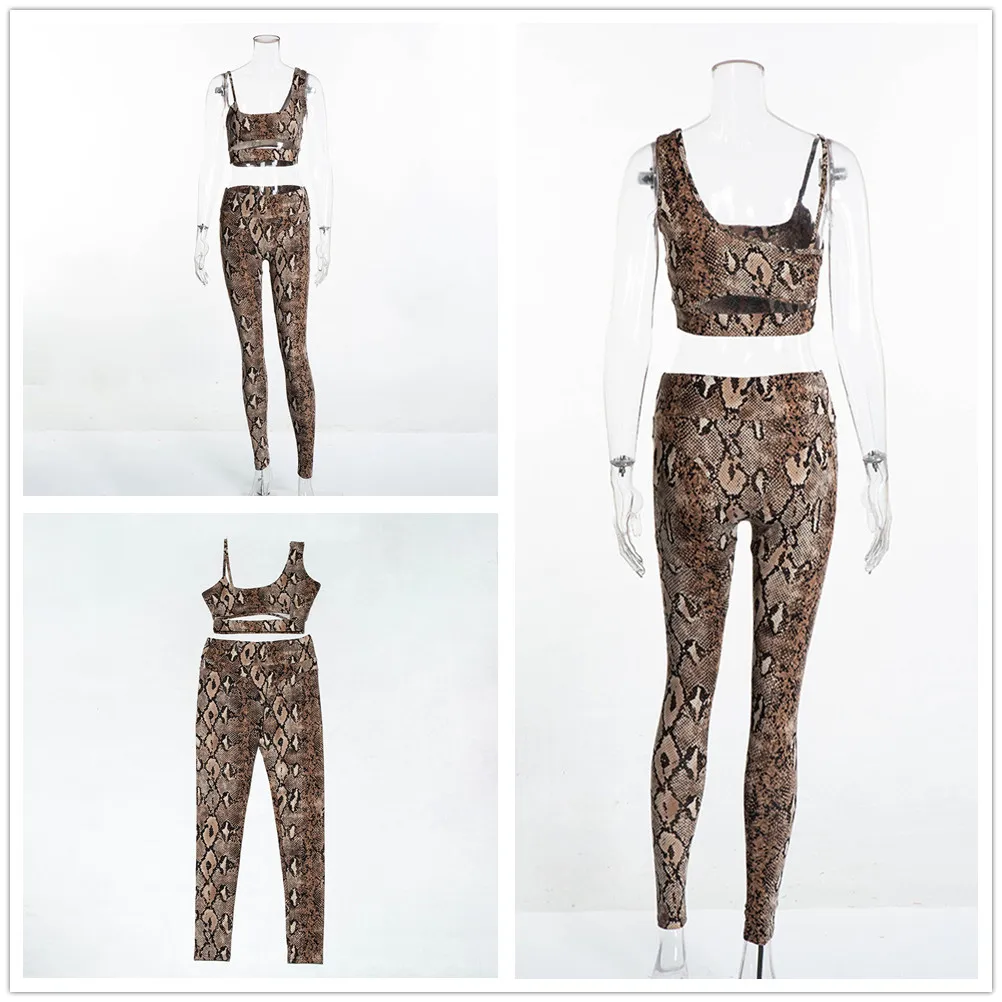 Змеиный узор полый жилет бюстгальтер компрессионные Брюки 2 шт. Набор для йоги