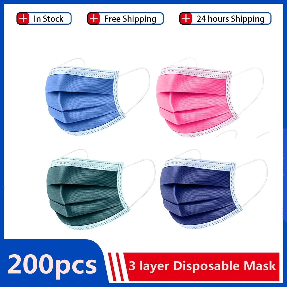 

10-500pcs masks black mask adult disposable mask 3 ply filter safety protection maske colors mascarillas quirurgicas homologadas