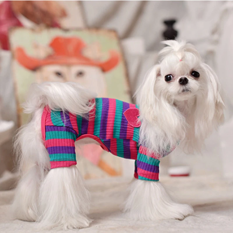 Полосатый хлопковый комбинезон для собак Пижама Мягкая Одежда щенка собаки