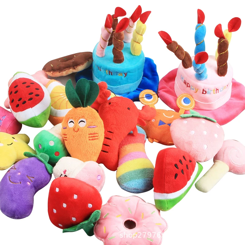 

New Pet Dog Plush Cute Vocal Cotton Vegetables and Fruits Cartoon Animal Dolls Bite Resistant Pet Cat Toy Supplies Puppy Toys