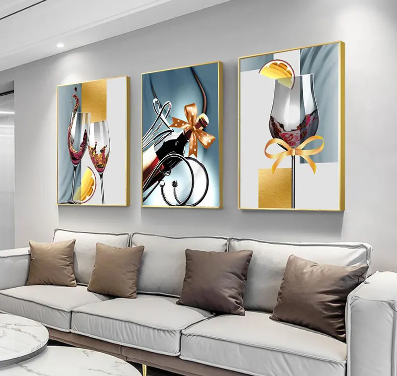 Скандинавская версия винный бокал картина красного вина 3 шт. Картина на холсте