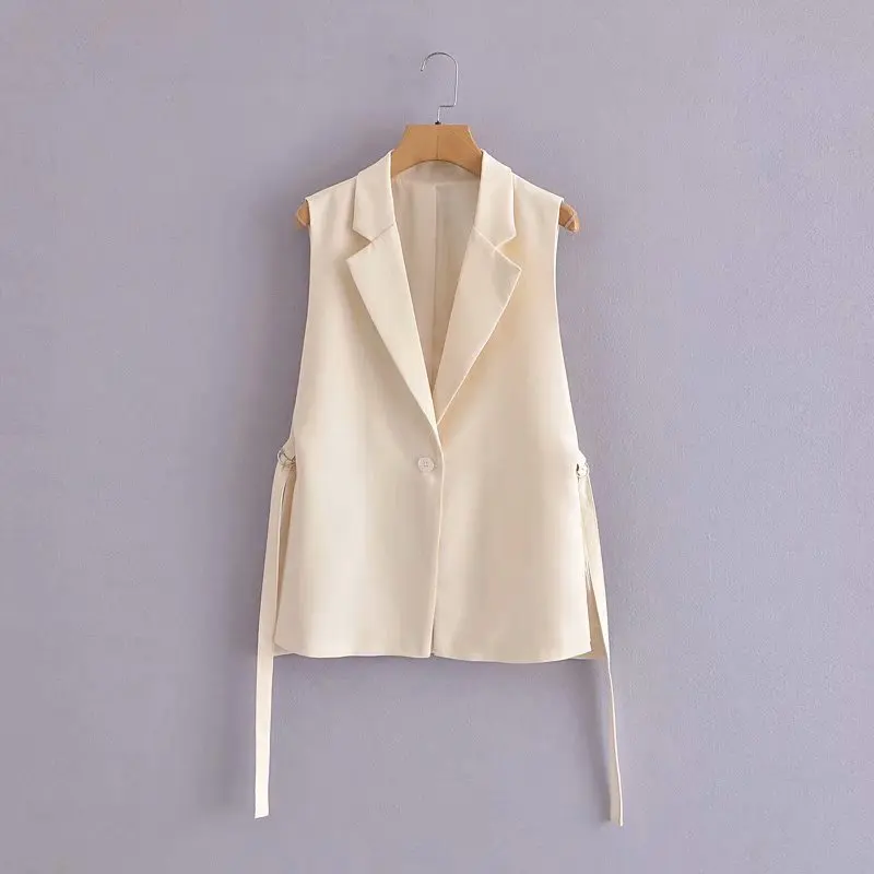 

Women Loose Vest Solid Color Casual Ladies Sleeveless Jacket 2021 Summer New Fashion Temperament Commute Ribbon Vest Coat Women