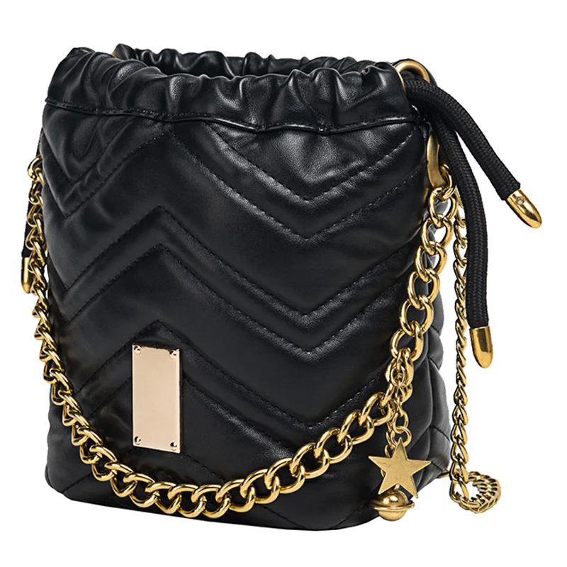 Новая Черная модная сумка-мешок на цепочке женские сумки через плечо