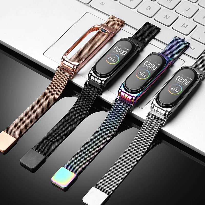 Миланский петлевый ремешок Ми Бэнд 4/3 Метал Бэнд Для Xiaomi Mi Band 4 Браслет Mi Band3 / mi band 3 Аксессуары Магнитная пряжка Quick release