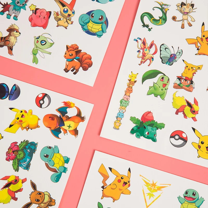 TAKARA TOMY Original de Pokemon, tatuajes adhesivos resistentes al agua, pegatina de Pikachu Kawaii, dibujos animados para ni&ntilde;os y ni&ntilde;as, regalo de cumplea&ntilde;os y Navidad-3