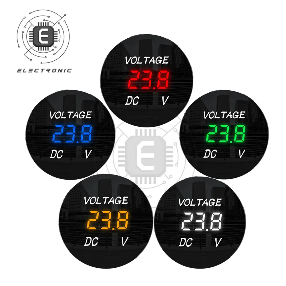 

DC12V 3-digit LED Digital Display Mini Round Waterproof Voltage Tester Motorboat Motorcycle Voltmeter